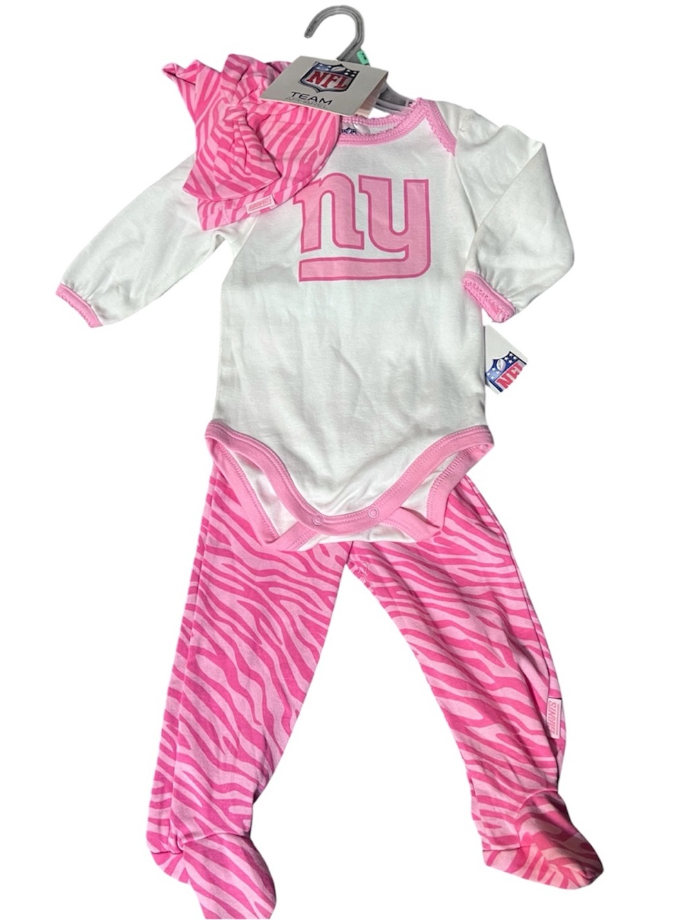 NFL Baby Girl 3-Piece Outfit Bodysuit Pants Headband Pink Size 6-9 Months